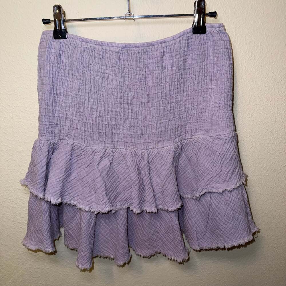 Venti6 Lavender Smocked Tiered Cotton Mini Skirt Size L